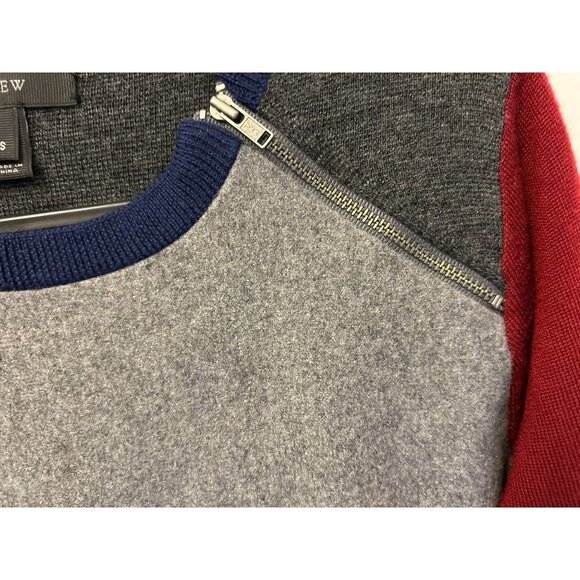J.CREW Color-Block Crewneck with Zippers Gray Red Wool Blend Size XXSmall - Picture 7 of 10